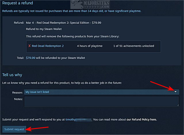 How To Return Or Refund A Steam Game MajorGeeks 3308 How To Return Or Refund A Steam Game 2 